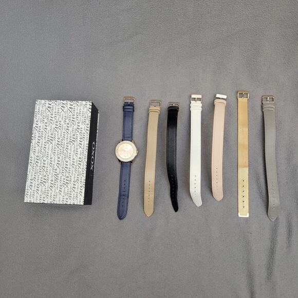 XOXO Accessories - XOXO Analog Watch Rose Gold Crystal Bezel Interchangeable Bands 7PC